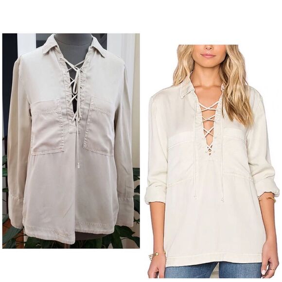 Free People Neutral Under Your Spell Tencel Tunic Blouse Size XS Western Country - Picture 1 of 9